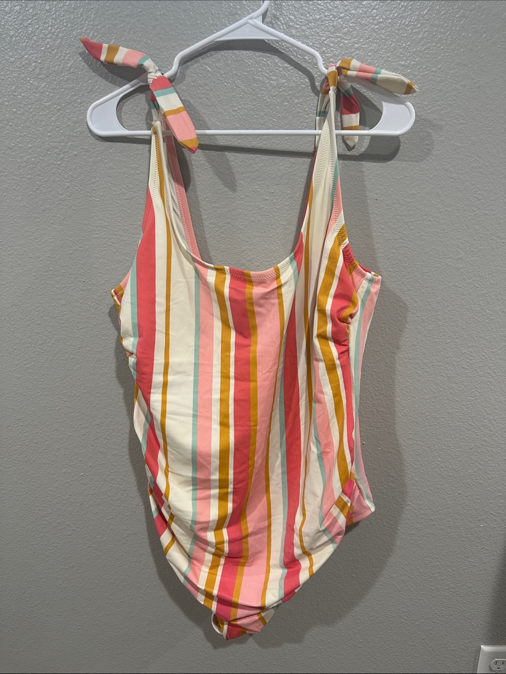 Kona Sol Striped One-Piece Swimsuit in Coral, Pink, Yellow & Cream